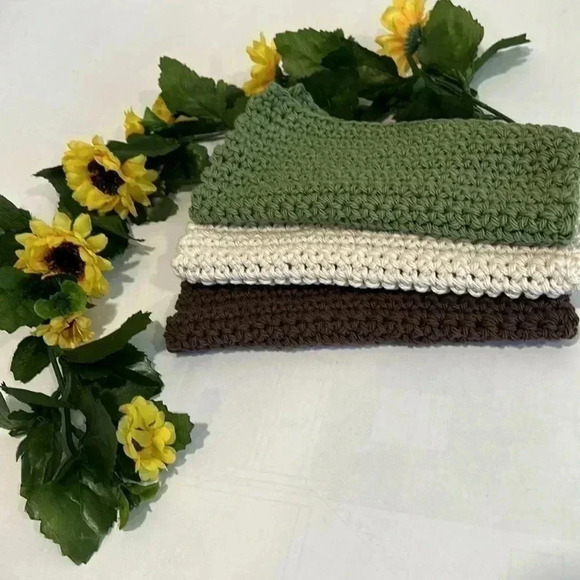 100% Cotton Handmade Washcloths - Set of 3 - Picture 2 of 9
